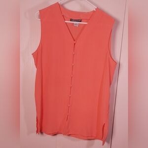 Savannah Vintage 100% Silk Blouse Size XL Button Front Sleeveless Preppy Classy